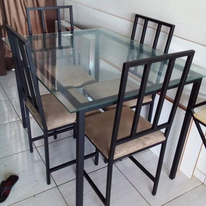 glass table four seater wood dinner furniture