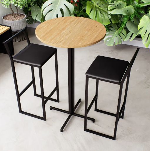 two high bar and restaurant stools with a round table