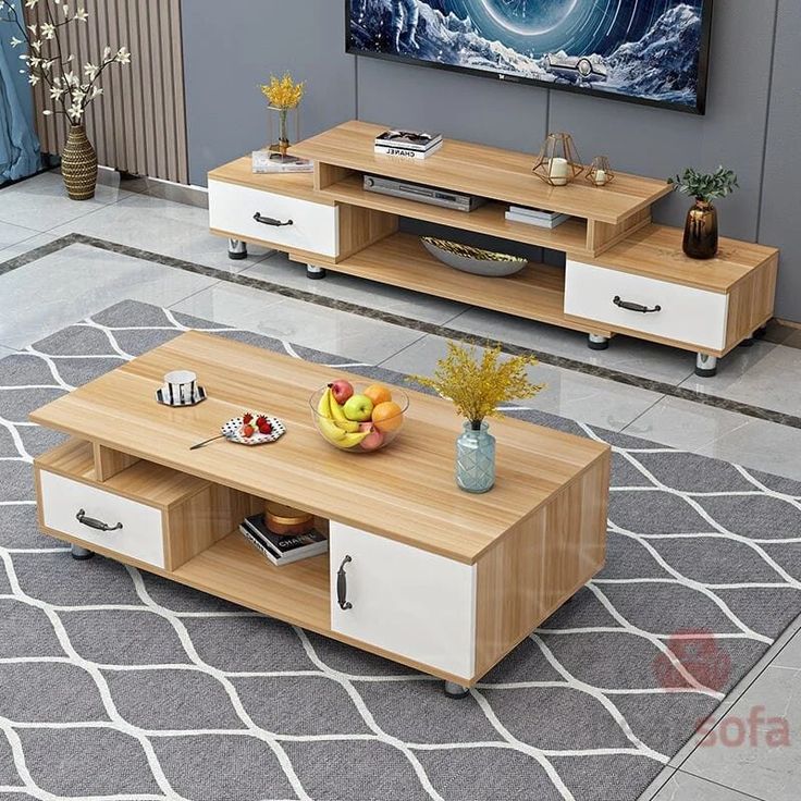 living room wooden table and tv stand